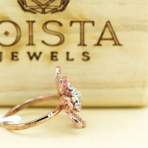 European and American <b>Ring</b> with Retro Style Deep Pink Color Blocked Stone Shimmering lab grown diamond <b>Adjustable</b> <b>Ring</b> in gold - Product Image 3