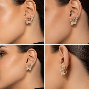 Boucles d'oreilles clous de luxe en cristal floral pour femme, design fleur or rose, bijoux élégants pour soirée - Product Image 3
