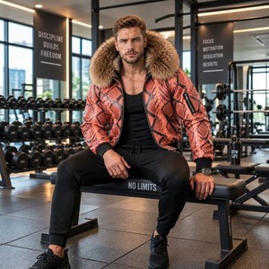 <b>Men's</b> Genuine Python Leather Hooded Outerwear with Fox Fur Collar Designer <b>Coat</b> | Herren Lederjacke | Chaqueta Hombre Cuero - Product Image 2