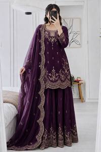 Nuevo Conjunto de Traje Sharara con Dupatta de Satén Reversible para Bodas y Fiestas Diwali, con Bordado y Lentejuelas, de Secado Rápido y Antiarrugas - Product Image 5