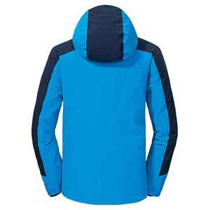 Men's Waterproof Hooded Puffer <b>Jacket</b> Blue Color Blocking Sporty Style Regular Fit Polyester Material Winter Outdoor Wear - Product Image 3