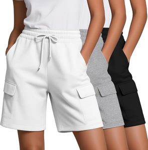 Women's Shorts Solid Color Cargo Shorts Mid Waist <b>Drawstring</b> Elastic Pockets Casual Knitted Breathable Regular Fit Summer Wear - Product Image 1