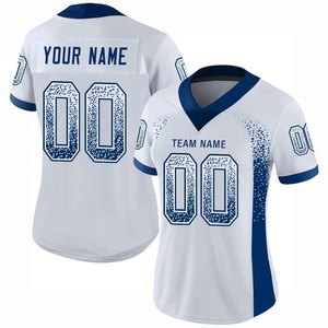 Camiseta de Fútbol Personalizada para Mujer, Blanca y Azul, Cuello en V, Sublimada, de Malla, Manga Corta, con Nombre y Número del Equipo, Absorbe la Humedad, Ajustada - Product Image 1