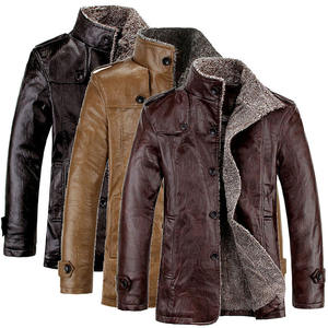 Chaqueta de Cuero PU para Hombre, Cuello Alto, Forro de Piel Sintética, Resistente al Viento, Estilo Motero, Invierno, Gruesa, Largo Regular, Color Sólido - Product Image 5