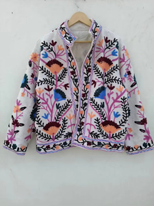 Chaqueta Bomber Suzani Tejida en Jaipur, India, Bordado Floral a Mano, Transpirable, 100% Algodón, Estilo Étnico Bohemio, Unisex, Otoño - Product Image 1