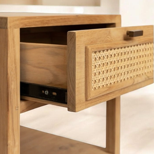 Modern Solid Teak Wood and <b>Rattan</b> Cabinet Wholesale Living Room <b>Bedside</b> Drawer <b>Table</b> Sustainable Storage Furniture for Hotel - Product Image 2