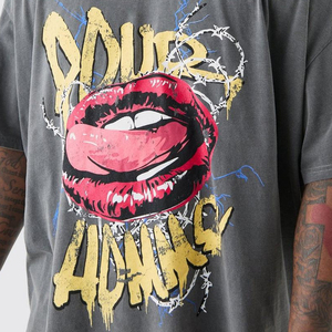 T-shirts graphiques délavés à l'acide OEM, logo personnalisé, coton, style vintage, vente en gros, vêtements de mode urbaine - Product Image 5