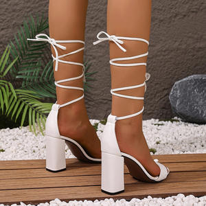 Sandalias de tacón medio cuadrado estilo bohemio occidental para mujer, con plataforma y tacón grueso, sin cordones, para primavera y verano. - Product Image 3