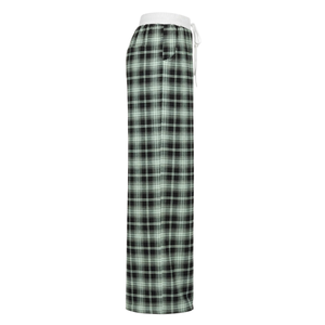 Pantalones de Salón de Franela Verde a Cuadros de Pierna Ancha para Mujer con Cintura Elástica y Cordón, Bolsillos Laterales - Ropa de Dormir Casual para Uso Diario - Product Image 3