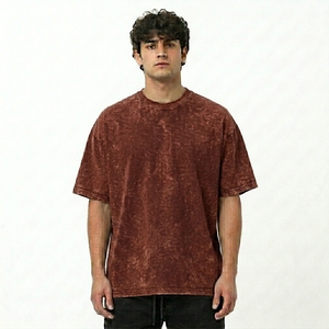 Camiseta de algodón de cuello redondo, de gramaje alto, oversize, vintage, con lavado a la piedra, efecto desgastado, corte holgado, hombros caídos, manga corta y lavado ácido, estilo casual. - Product Image 3