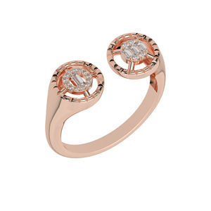 แหวนทองคำโรสโกลด์ 14K ประดับเพชรแล็บโกรว์ ดีไซน์วงแหวนแบบเปิด ประดับเพชรทรงบาแก็ตต์ ล้อมเพชรทรงกลม แหวนวงใหญ่ทันสมัย ปรับขนาดได้ - Product Image 3