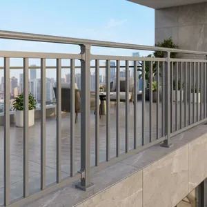 Rampe de balcon minimaliste à fixation au sol, en tube résistant à la rouille, pour usage extérieur - Product Image 2