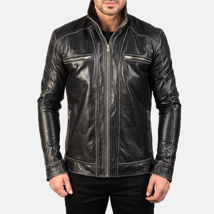 Luxury Black Classic Sheepskin Natural Leather <b>Jackets</b> Mens Genuine Leather <b>Jacket</b> Fashion <b>Slim</b> <b>Fit</b> Motorcycle Coats Male Custom - Product Image 1