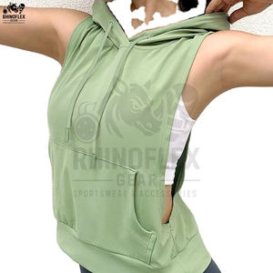 Camiseta sin mangas con capucha para mujer al por mayor, con espalda abierta, para gimnasio, top deportivo con capucha para mujer - Product Image 4