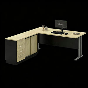Modern Executive L-Shaped <b>Desk</b> Chipboard Melamine Surface Freestanding Design Integrated Storage <b>Cabinet</b> Hospital Use - Product Image 6