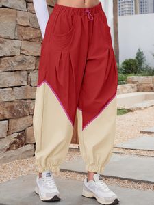 Pantalon de jogging ample à taille mi-haute pour femme, coupe droite, couleur unie, taille élastique, idéal pour l'été |   Poches de sport amples à blocs de couleur - Product Image 3