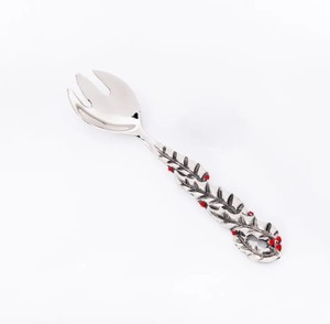 Christmas Holly Leaf Salad Serving Set – Stainless Steel Spoon & <b>Fork</b> with Decorative Holiday Handle for Dining & Gifting - Product Image 3
