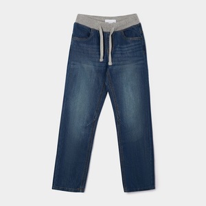 Jeans de mezclilla ajustados y modernos para niño, con cintura con cordón, lavado a la piedra medio, estilo casual de largo completo, venta al por mayor, suministro OEM de Bangladesh - Product Image 2