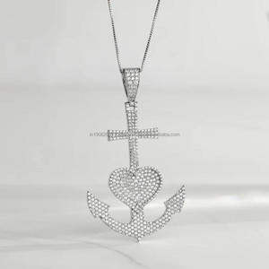 Hip Hop Glacé Croix Ancre Coeur Pendentif En Argent Sterling 925 avec Moissanite Diamant Bijoux Foi Espoir Amour Cadeau pour Elle - Product Image 1