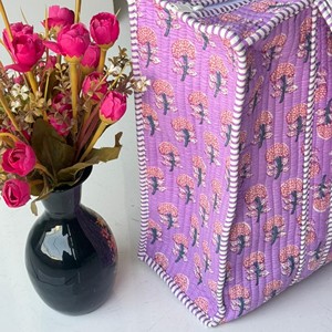 Sac fourre-tout matelassé en coton imprimé à la main indien, motif floral vintage écologique, pour usage quotidien, lavable, pour les courses - Product Image 5