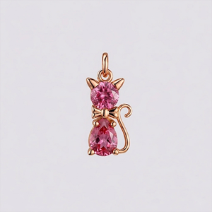 Colgante de Gato con Turmalina Rosa, Chapado en Oro Rosa, Encantador Amuleto de Gato con Piedra de Turmalina Rosa Facetada, Joyería de Animales, Colgante para Collar, Regalo - Product Image 1