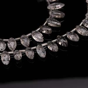 Cuentas facetadas de cuarzo natural con puntos, forma marquesa, perforadas lateralmente, 7x12-8x13MM, hilo para fabricación de joyas, a granel - Product Image 1