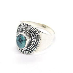 Bague vintage en pierre turquoise bleue et verte pour hommes et femmes, design unique, bague éternité en vermeil, vente en gros - Product Image 3