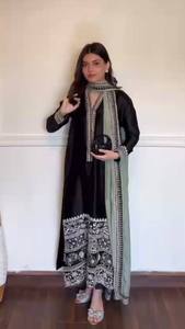 TENNECY Women's New Collection Glass Fabric Intricate Thread Work Reversible Quick Dry Ankle-Length <b>Top</b>-Bottom Dupatta Set Party - Product Image 2