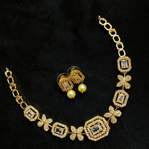 Ensemble de bijoux de mariée en diamant américain classique Collier et boucles d'oreilles en deux pièces pour mariage Style classique à la mode - Product Image 1