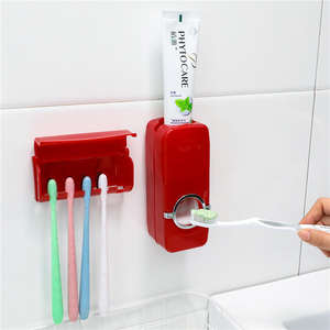 Distributeur de dentifrice mural avec support pour brosses à dents, presse-dentifrice automatique, organisateur de salle de bain, étagère de rangement - Product Image 3