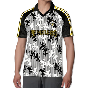 Camiseta de Fútbol Sublimada en Blanco y Negro para Hombre Fearless, Manga Corta, Cuello en V, Poliéster que Absorbe la Humedad, Ropa para Todas las Temporadas - Product Image 1