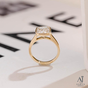 AARVA JEWELS แหวนหมั้นมอยซาไนต์ทรงวงรี ชุบทอง 18K ทรงเรขาคณิต งานแต่งงาน สไตล์หรูหราคลาสสิกสำหรับผู้หญิง - Product Image 4
