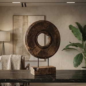 Lollypop Stand Handcrafted <b>Wooden</b> Ring Sculpture <b>Rustic</b> Tabletop Decorative Artwork Metal Stand Home Decor Display Accent Object - Product Image 4