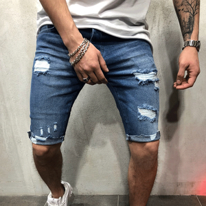 Shorts de Mezclilla Desgastados para Hombre, Cintura Media, Estilo Casual de Verano, Tela de Algodón Azul - Product Image 5