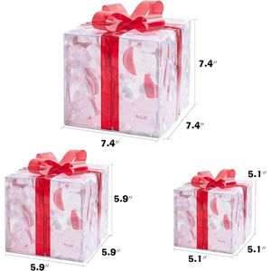 Set di 3 Scatole Regalo Natalizie Trasparenti con 60 LED Bianco Caldo, Eleganti Decorazioni per Regali, Rosso B - Product Image 3