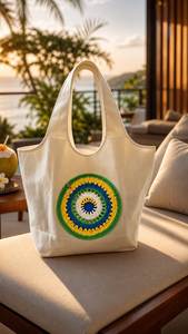 Bolso de Mano Vintage, Bolso Tote Abierto, Diseño Promocional en Oferta, Bolso Tote 100% Hecho a Mano con Cuentas, Lona con Perlas y Conchas - Product Image 4