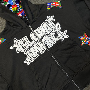 Sudadera con capucha estilo streetwear, con cremallera, parches bordados en chenilla personalizados, forro polar, 100% algodón, para hombre, de alta calidad - Product Image 2