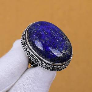 Anillo de Lapislázuli Hecho a Mano en Plata de Ley 925, Joyería Bohemia Vintage para Mujer, Venta al Por Mayor - Product Image 3
