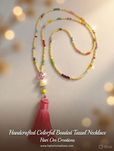 Handmade Multicolor Beaded Tassel <b>Necklace</b> Pink Tassel Boho Long <b>Statement</b> Jewelry Gift for Women - Product Image 4