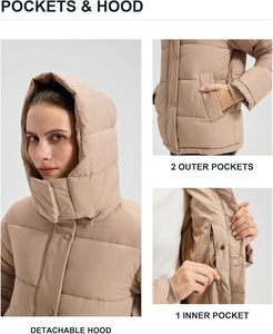 Chaqueta acolchada con capucha beige para hombre, abrigo grueso de invierno con cremallera, resistente al viento, cálido, para exteriores - Product Image 5