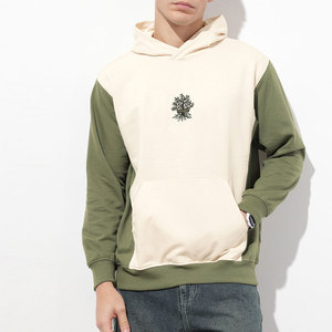Men's Hooded Raglan Sleeve Sweatshirt Embroidered <b>Tree</b> Logo Cream Green Cotton French Terry Casual Autumn Wear Hooded - Product Image 1