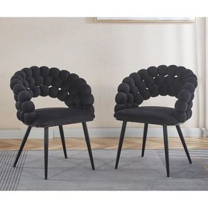 Nero moderno sedia da pranzo Set di 2 tubo di ferro dorato gambe morbidi cuscini comodo schienale per soggiorno Cafe Hairball indietro - Product Image 1