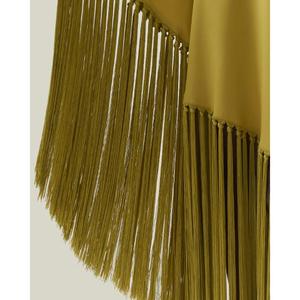Elegante Vestido Largo de Fiesta con Hombro Descubierto, Diseño Asimétrico, Sin Mangas, en Algodón/Poliéster, Color Mostaza - Product Image 5