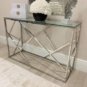 Exclusiva Mesa Consola de Metal con Elegante Tapa de Vidrio, Muebles Modernos para Sala de Estar, Decoración para Apartamentos - Product Image 5