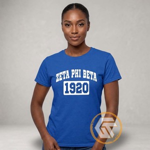 T-shirt pour femmes GREEK TREASURES Zeta Phi Beta 1920 bleu col rond manches courtes décontracté 100% coton 220g respirant coupe classique - Product Image 4