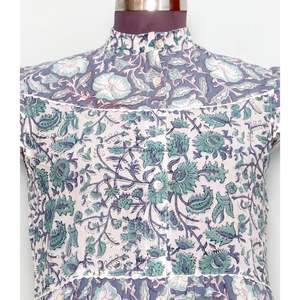 Robe Courte d'Été Imprimée Florale Coupe Trapèze Col Rond Manches Courtes en Coton Biologique Tricoté Confortable avec Boutons Style Décontracté Plage Indienne - Product Image 2