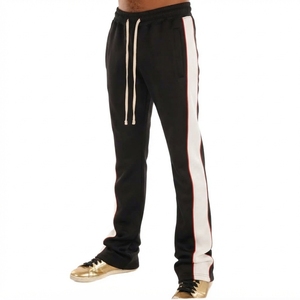 Pantalon de survêtement noir pour homme avec bande latérale blanche, taille élastique et cordon de serrage – Idéal pour l'automne – Vente en gros - Product Image 1