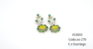 Pendientes colgantes de circonia cúbica con diseño floral romántico, con piedras dobles de rubí y esmeralda, latón chapado en Mehandi, joya de fiesta para mujer. - Product Image 4