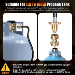 Torcia a Propano Professionale da 180.000 BTU con Accensione Piezoelettrica, Compatibile con Bombole MAPP da 1lb-100lb e Tubo da 3 Metri per Saldatura - Product Image 5