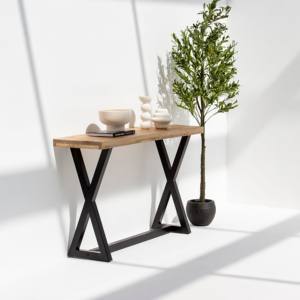 Console en bois massif Vandana Sierra Radiant avec pieds en X, design minimaliste moderne - Product Image 6